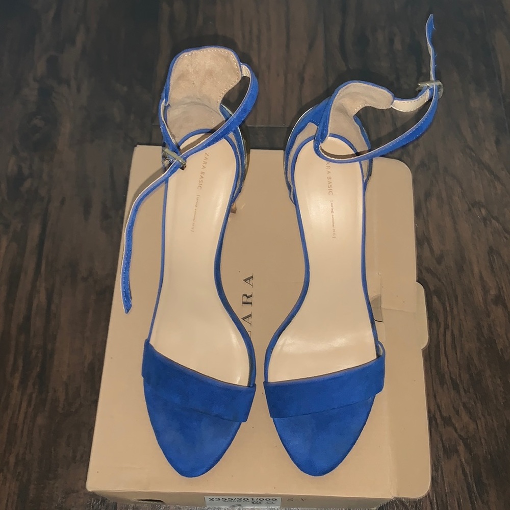 Zara royal blue suede with mirror gold heel. Size 9